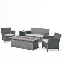 GDF Studio Raina Outdoor Wicker 4 Seater Chat Set with Fire Pit, Gray, Light Gray, and Black