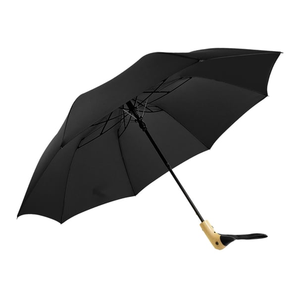 Paraguas plegable automático con forma de pato y mango de madera, duradero y multifuncional. Negro