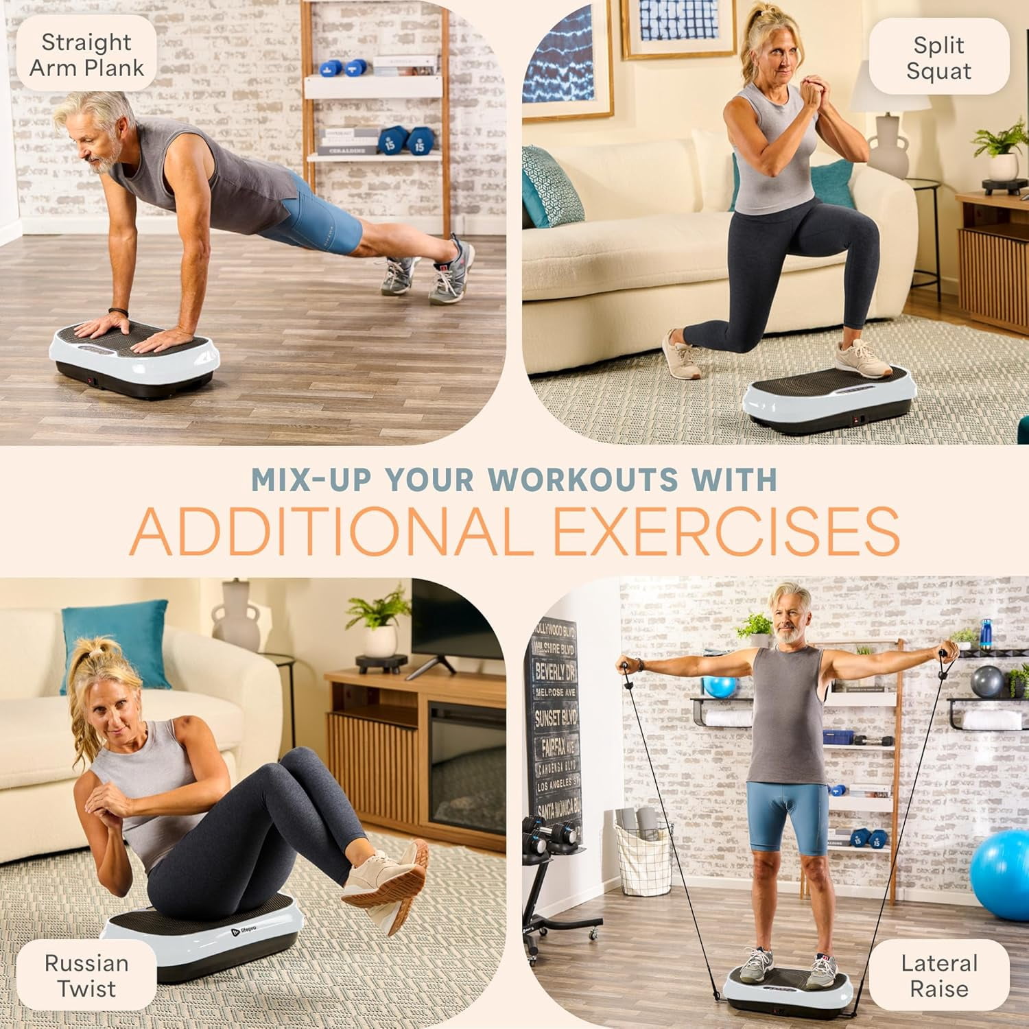 Lifepro Waver Mini Vibration Plate Exercise Machine – Whole Body Vibrating Plate Machine for Lymphatic Drainage, Muscle Toning & Recovery with Resistance Bands & Remote - White