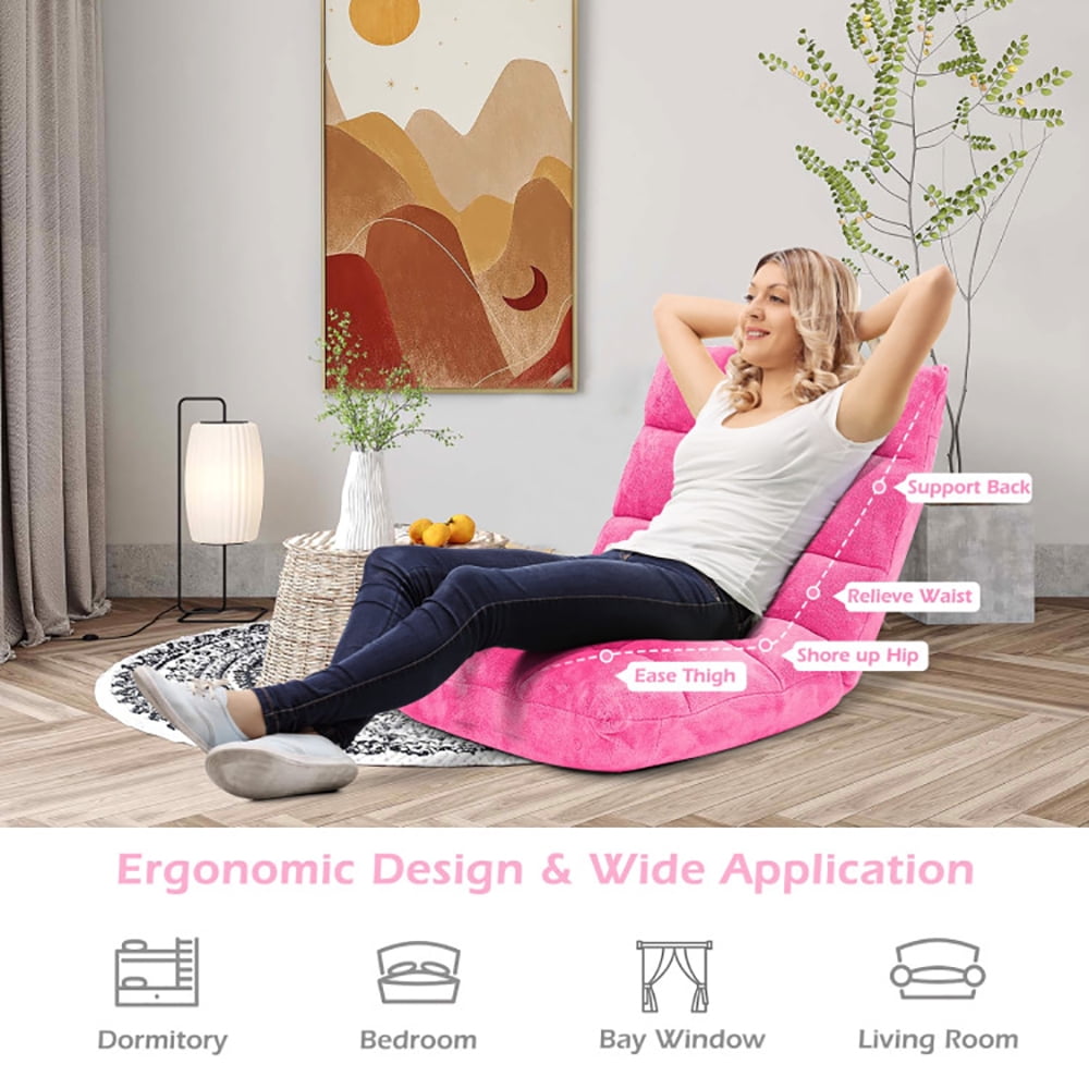 Finihen Floor Chair, Folding Lazy Sofa Chair, Adjustable 14-position Cushioned Floor Chair, for Living Room, Bedroom, for Gaming, Reading, Pink Finihen Floor Chair, Folding Lazy Sofa Chair, Adjustable 14-position Cushioned Floor Chair, for Living Room, Bedroom, for Gaming, Reading, Pink