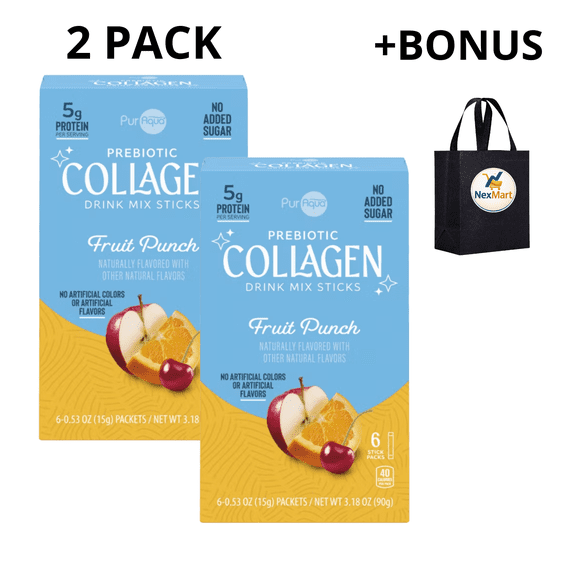 PurAqua Prebiotic Fruit Punch Flavored Drink Mix Sticks 3.18 oz , 2 Pack   Bonus