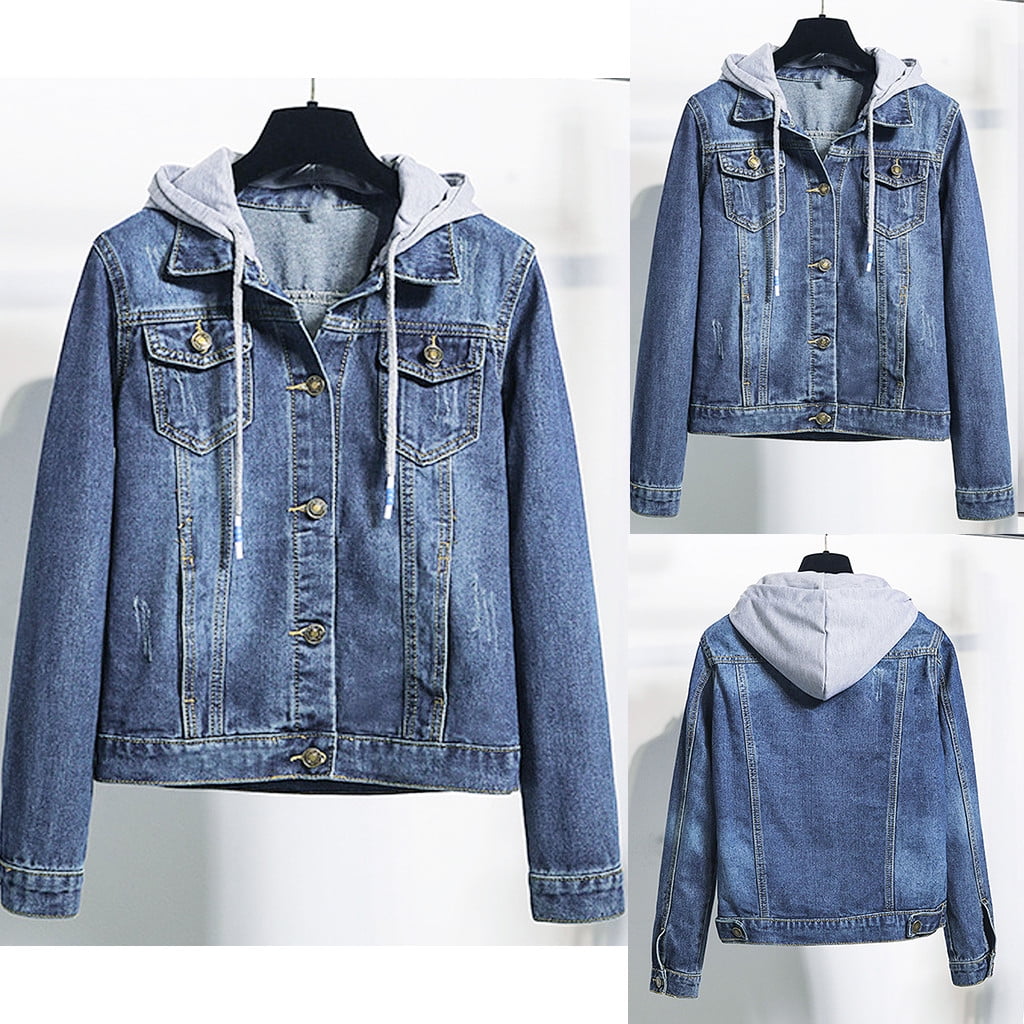 TC Women Jeans Jackets Short Tops Spring Autumn Long Sleeve Denim