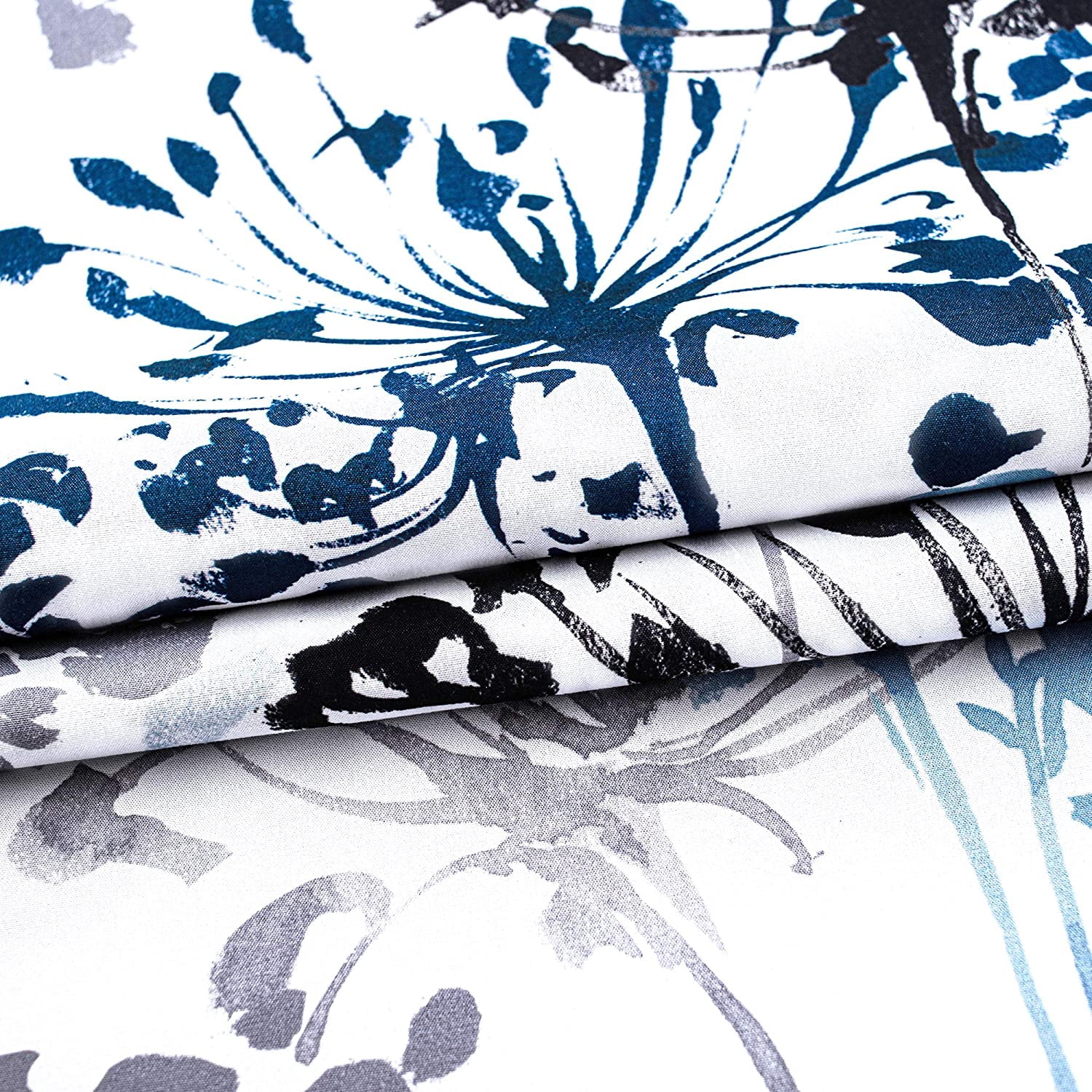 DriftAway Acacia Floral Blossom Watercolor Printed 100 Percent Blackout Room Darkening Thermal Insulated Grommet Window Curtains 2 Panels, 52" x 84", Navy