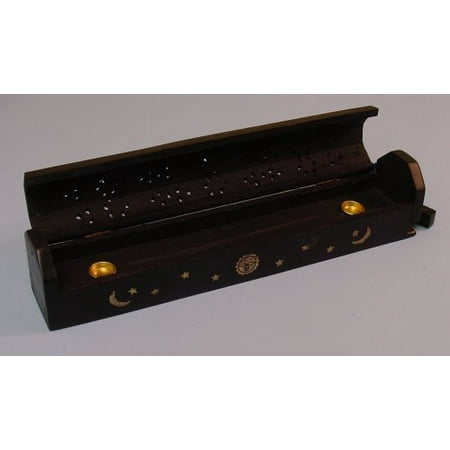 - Wooden Coffin Incense Burner - Black Sun and Moon 12