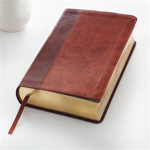 Pre-Owned KJV Holy Bible, Giant Print Standard Size Faux Leather Red Letter Edition - Ribbon Marker, King James Version, Brown Two-tone