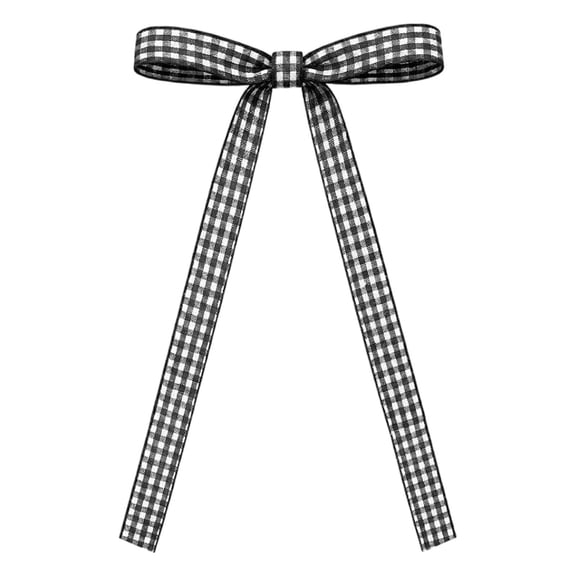 Plaid Pre-Tied Christmas Bow, Black Checkered Ribbon Ornament for Tree Wreath and Holiday Craft Decor, 1PC (Black)