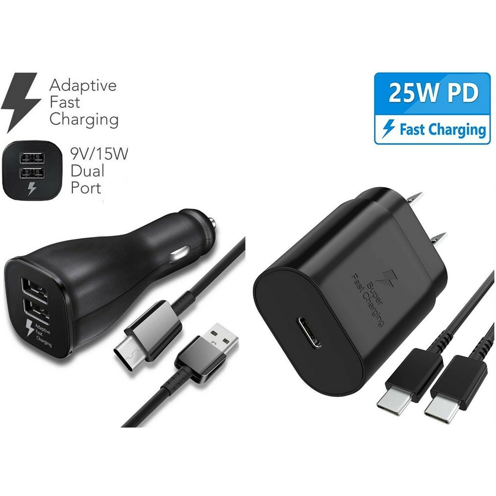 Fast Charger Kit, Original Samsung 25W PD Wall/15W Car Charger 2Port
