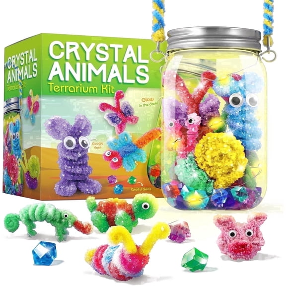 Piano Potato Crystal Terrarium Kit for Kids,STEM Science DIY Set with 12 Animals & LED Light,Glow in Dark Educational Toy for Boys Girls Ages 8-12