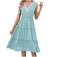 thumbnail image 2 of Women Dresses Dresses V-neck Sexy Sleeveless Solid Fashion Dresses Blue Trendy Skirt Size M, 2 of 7