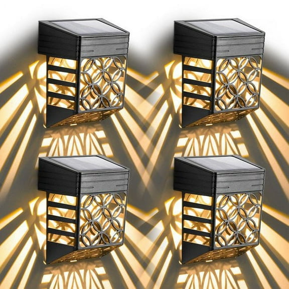 4 Pack Solar Deck Lights，Outdoor Waterproof LED Garden Decorative Lighting，Solar Fence Lights for Railing, Patio, Pool, Backyard, Stair, Step, Warm White