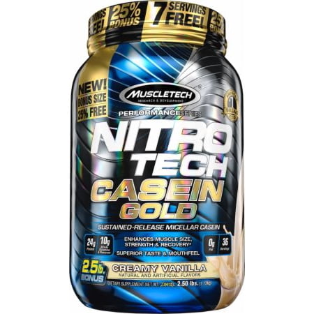 Nitro Tech Ingredients - MuscleTech Performance Series Nitro Tech Casein Gold Protein Supplement Powder, Vanilla 2.5lbs