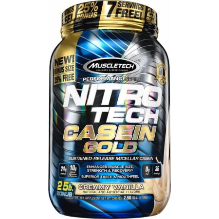 MuscleTech Performance Series Nitro Tech Casein Gold Protein Supplement Powder, Vanilla (Best Whey And Casein Blend Protein)