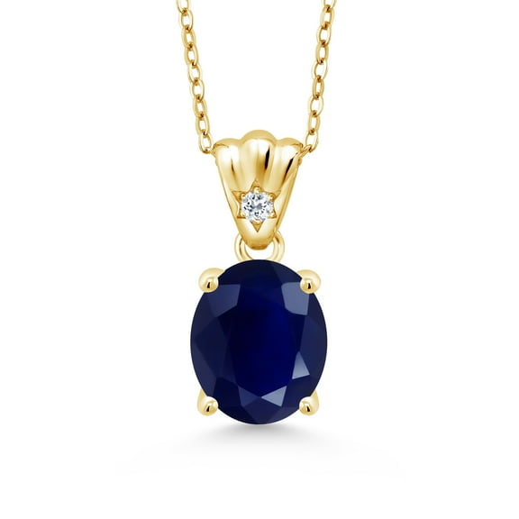 Gem Stone King 4.54 Ct Oval Blue Sapphire White Topaz 18K Yellow Gold Plated Silver Pendant