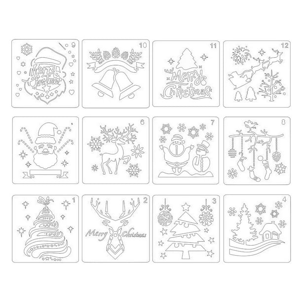 12 plantillas de plantillas de Navidad, plantillas reutilizables de , pintura para puerta, decoración rústica de bricolaje para porche de