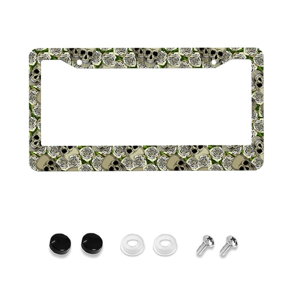 Camouflage Skull License Plate Frame Green Camo with Gears Skulls License Plate Personalise Men Women for Car Decoration Aluminium Rustproof Funny License Plate Holder Auto Parts 12 x 6 Inch