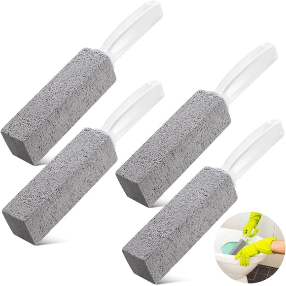 Escobilla de Baño de Piedra Pómez 4 Cepillos,Limpieza De WC Piedra De Limpieza De Pómez Natural,con Mango Largo de Plástico Antideslizante,para Limpiar Cal, Acumulación de Calcio,Hierro (4PCS)