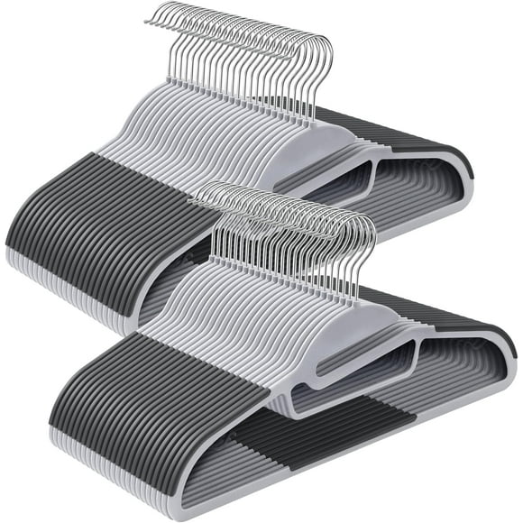 SONGMICS 50 Perchas de Plástico, Antideslizantes, Ahorro de Espacio, 41,5 cm de Largo, Gancho Giratorio 360º, Gris Claro y Gris Oscuro