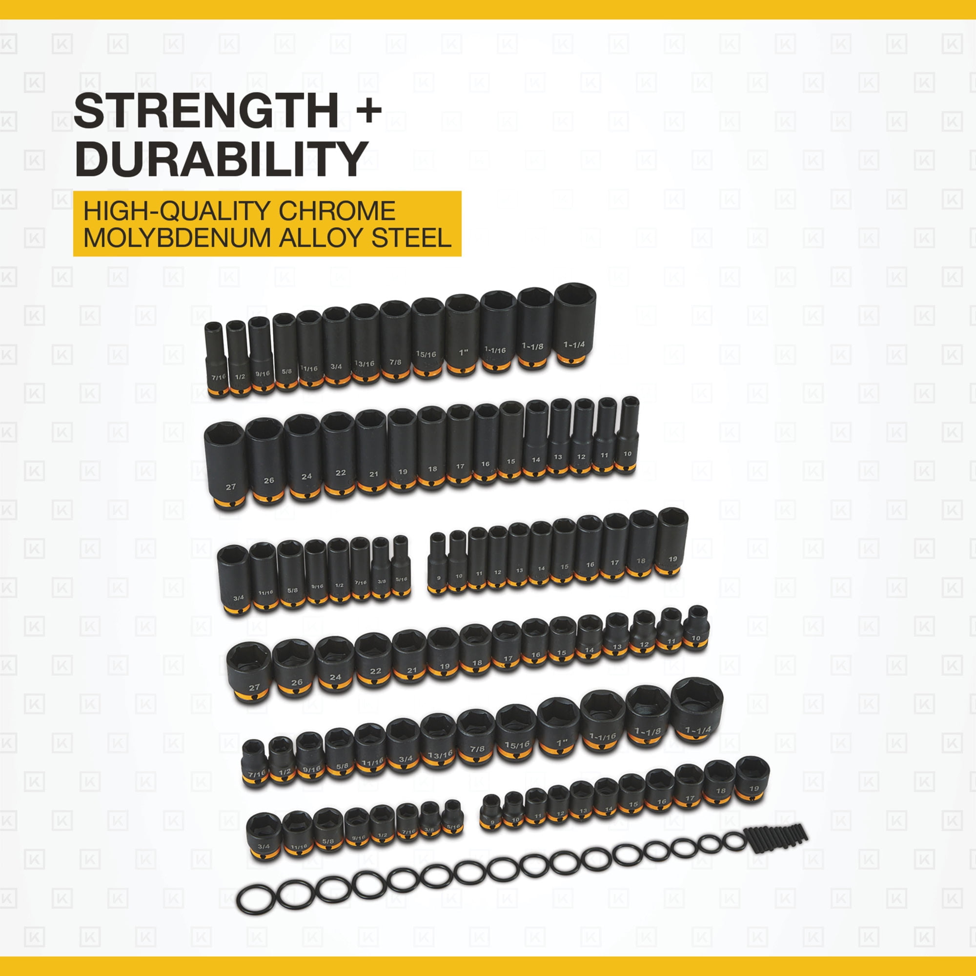 Klutch 3/8in.- and 1/2in.-Drive Impact Socket Sets, Chrome Molybdenum, SAE + Metric, 94-Pc.