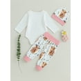 thumbnail image 4 of Hirigin Western Newborn Baby Boys Cowboy Outfits Cow Print Letter Bodysuit+Long Leggings+Cap 3Pcs Summer Clothes Set, 4 of 8
