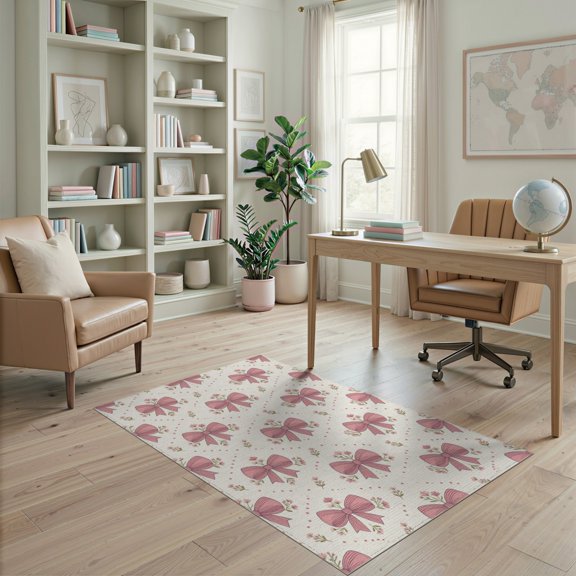 ODIKA Pink Whimsical Asymmetrical Ribbon Sprinkled Dotted Coquette Pet Friendly & Kids Safe Play for Playroom, Bedroom, Reading Nook