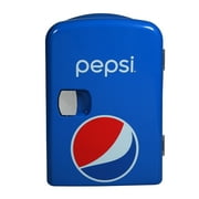 Pepsi 6 Can Portable Mini Fridge, 4L Personal Cooler with Carrying Handle, AC & 12V Car Adapter, Compact Beverage Cooler for Drinks, Skincare, and Snacks