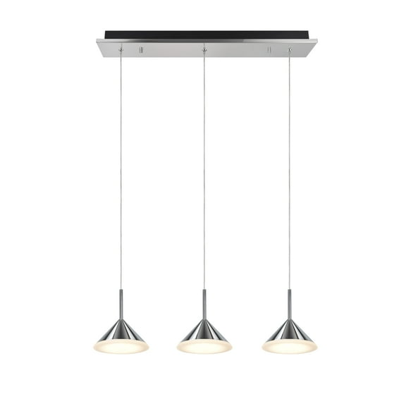 Aspen Creative 61063-1 Adjustable LED Three-Light Hanging Pendant Ceiling Light, Contemporary Design in Chrome Finish, Glass Shade, 20 1/4" Wide