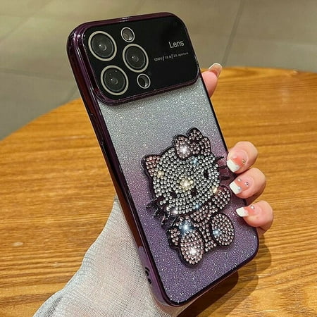 Luxury Plating Glitter Hello Kitty Clear Phone Case For iPhone 14 Pro 13 12 11 X XR XS Max 7 8 Plus Camera Lens Protection Cover