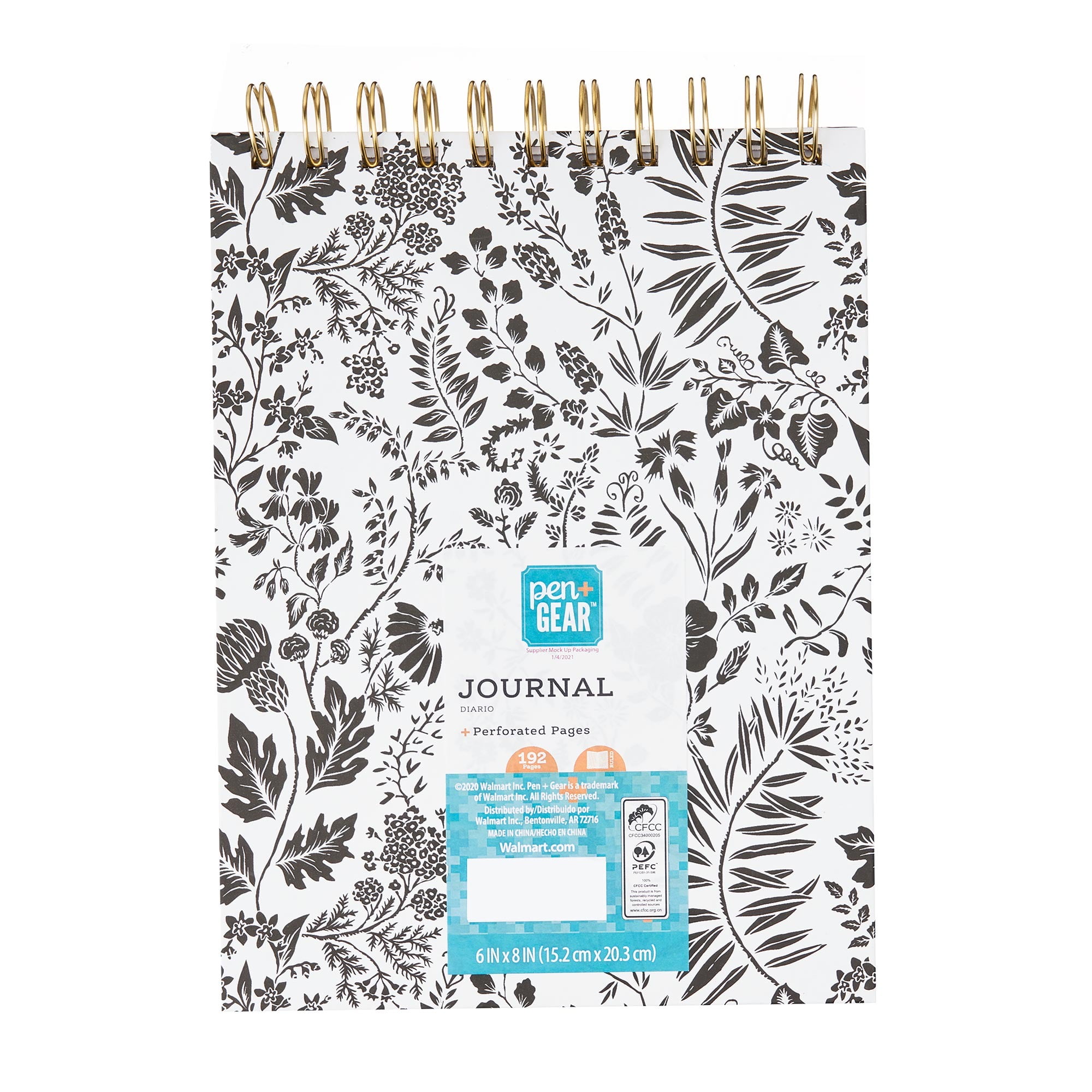 Pen + Gear Top Spiral Notebook Black White Floral