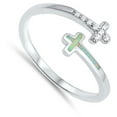 thumbnail image 4 of CHOOSE YOUR COLOR Clear CZ White Simulated Opal Open Cross Ring .925 Sterling Silver Band Female Size 11, 4 of 4