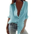 thumbnail image 2 of Fall Shirts for Women 2025 Long Sleeve Button Up Casual Loose Cotton Linen Stand Collar Blouse Womens Fall Tops, 2 of 6
