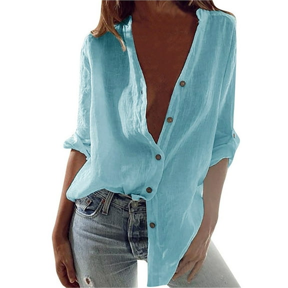 Vedolay Womens Button Down Shirts Plaid Shirts Long Sleeve Button Down Shirt Coats Light blue,5XL