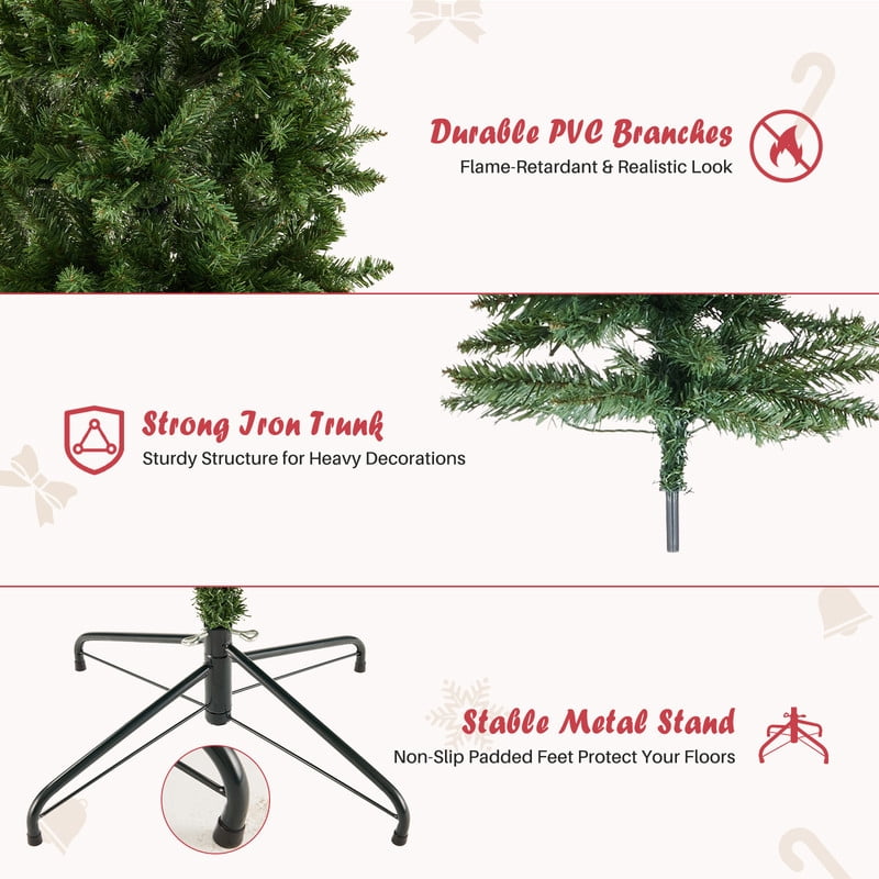 Gianna 9ft Pre-lit Pencil Christmas Tree, Green Artificial Spruce Slim Christmas Trees with 500 Incandescent Lights, 1100 Branch Tips & Foldable Base for Home, Office, Party Decoration