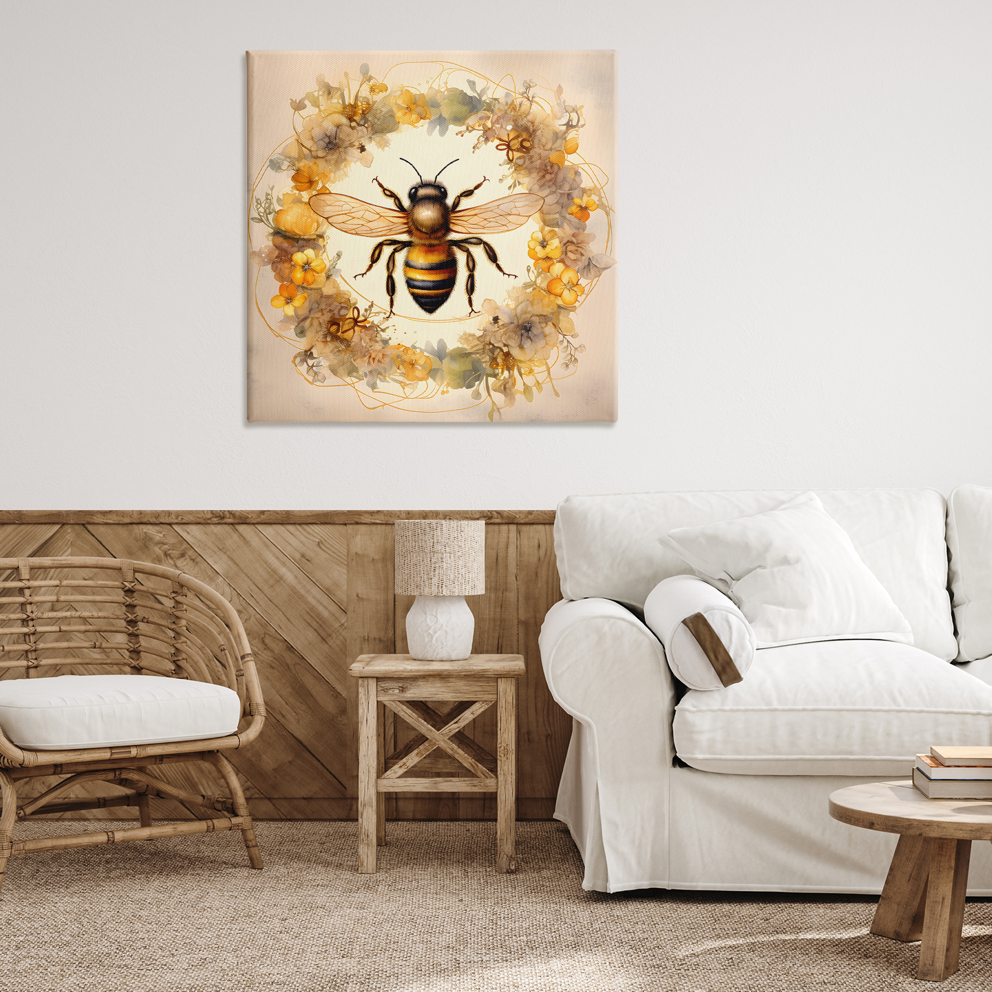 Stupell Industries Country Bee Wreath Animals & Insects Painting Gallery Wrapped Canvas Art Print Wall Art, 36 x 36