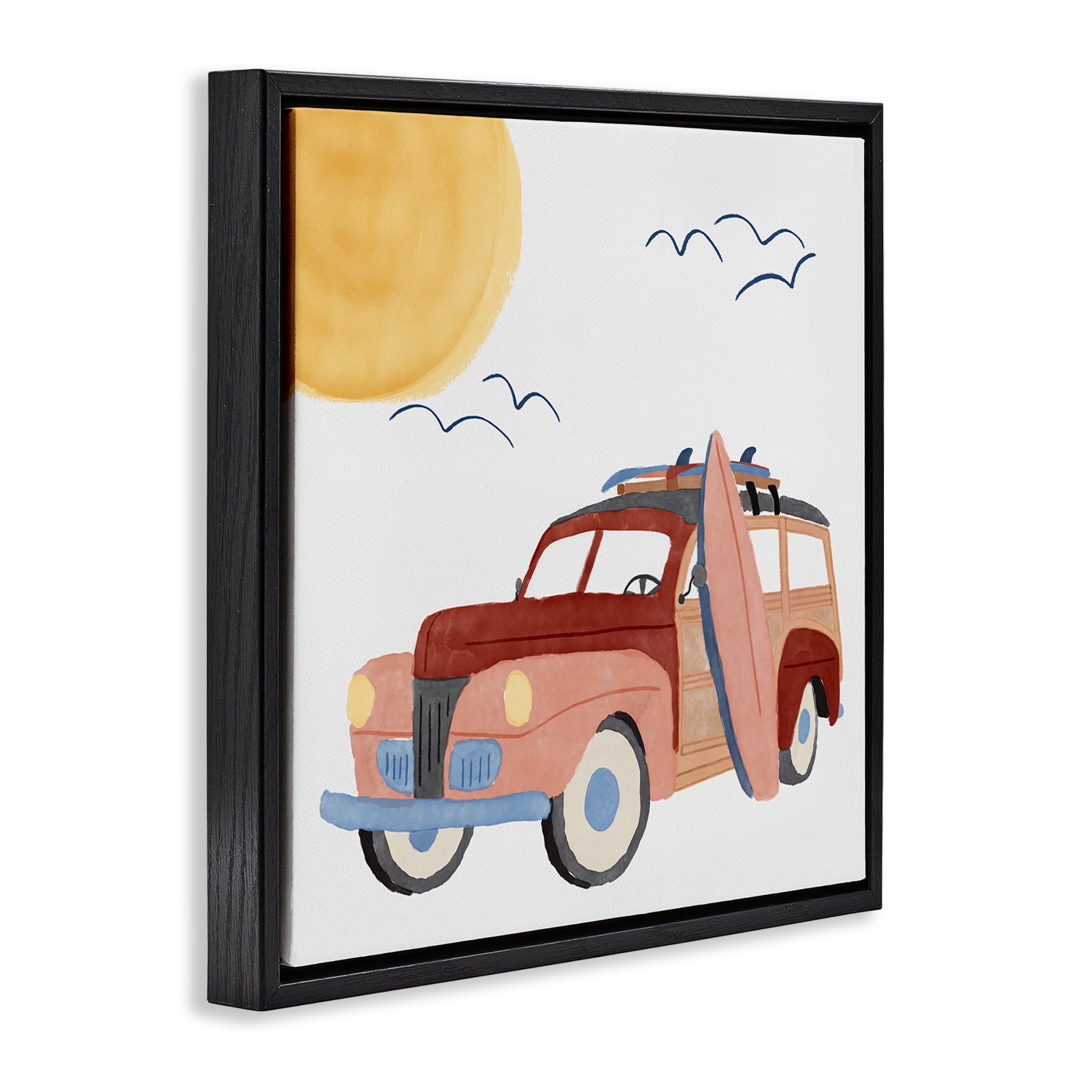 Stupell Industries Summer Surf Wagon Transportation Painting Black Floater Framed Canvas Art Print Wall Art, 18 x 18
