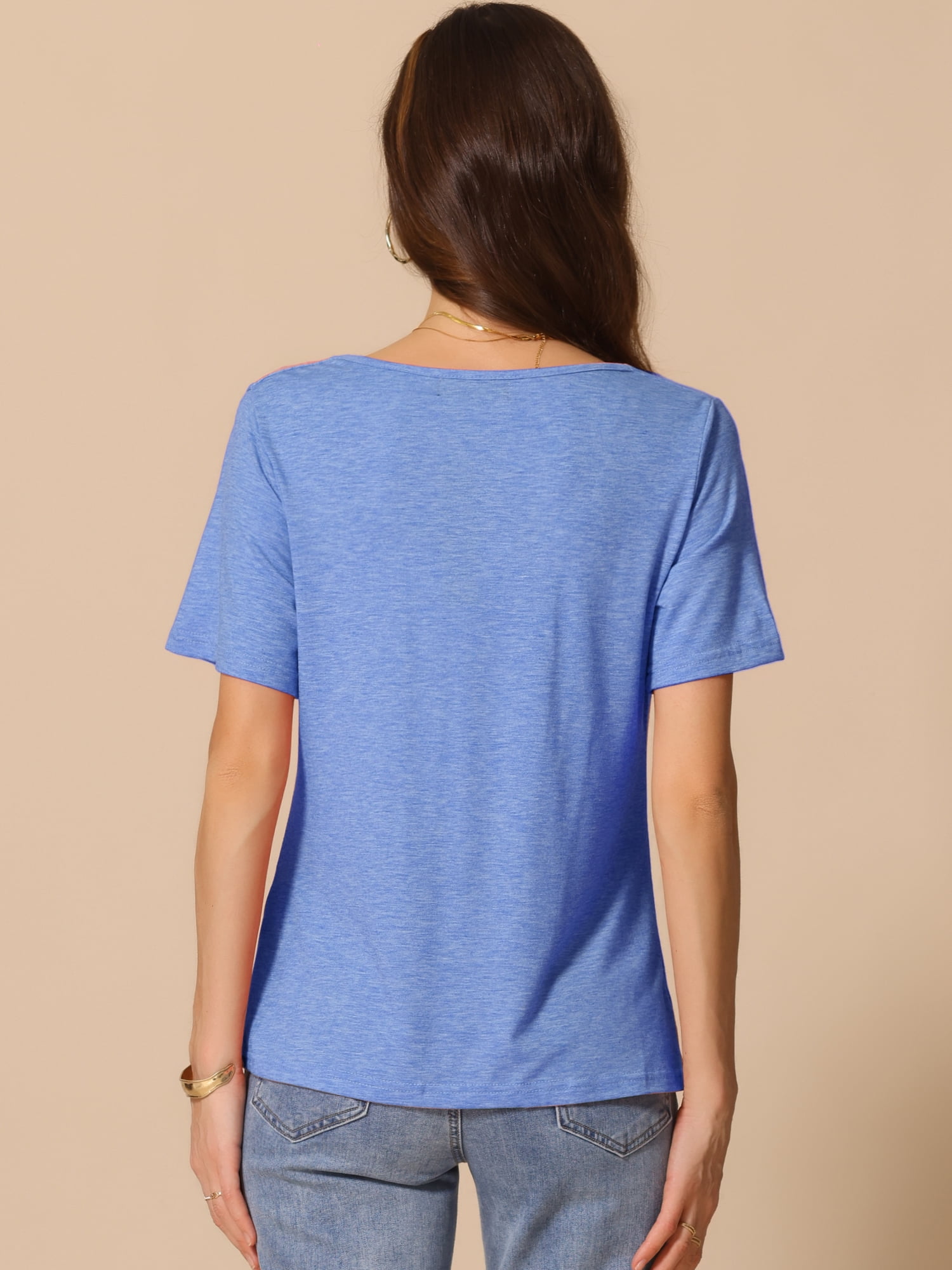 DARING DIVA Women's Cowl Neck Short Sleeve Casual Stretchy Blouse XL Blue