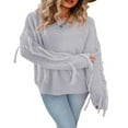 thumbnail image 2 of Women Plus Size Sweater  Casual Solid Color Long Sleeve  Neck Fringe Knit Pullover, 2 of 6