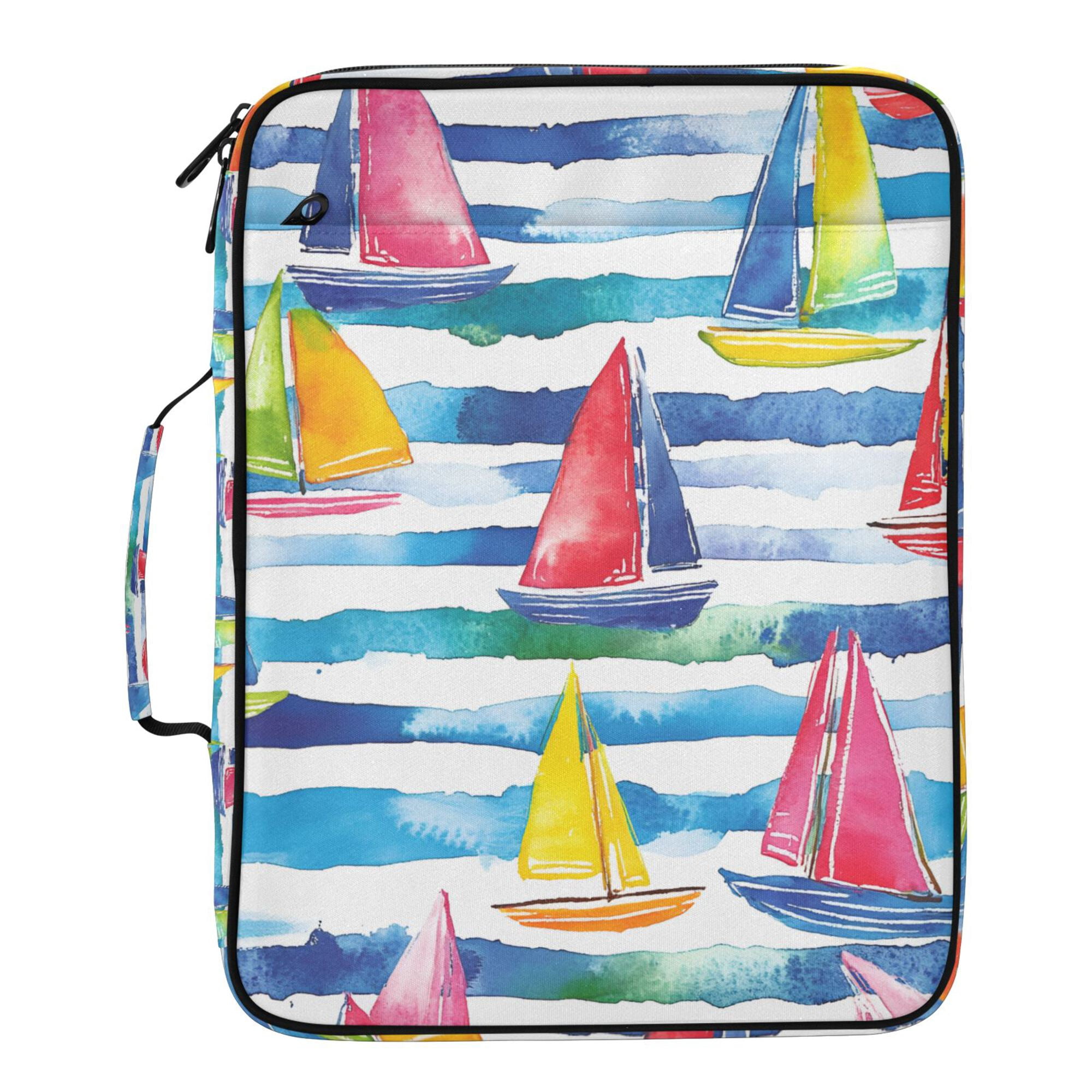 FORMRS Accordion File Folder A4 Size 7-Pocket Expanding Document Organizer Bag with 3 Ring Binder, Yellow Hand Drawn Sailboats