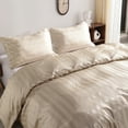 thumbnail image 6 of 3 Pieces Silky Smooth Stripe Satin Duvet Cover Set, Luxury Duvet Cover Bedding Set, 1 Duvet Cover + 2 Pillow Cases (No Comforter), King, Taupe, 6 of 8