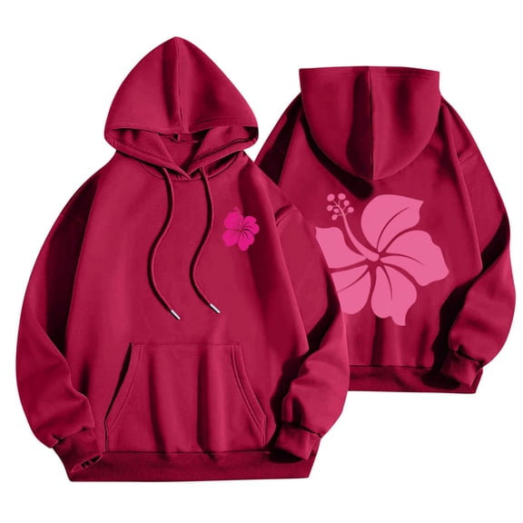 Arnsht Women Cute Printed Hoodies Comfy Preppy Hooded Sweatshirts for Teen Girls Long Sleeve Drawstring Pullover Tops Red M
