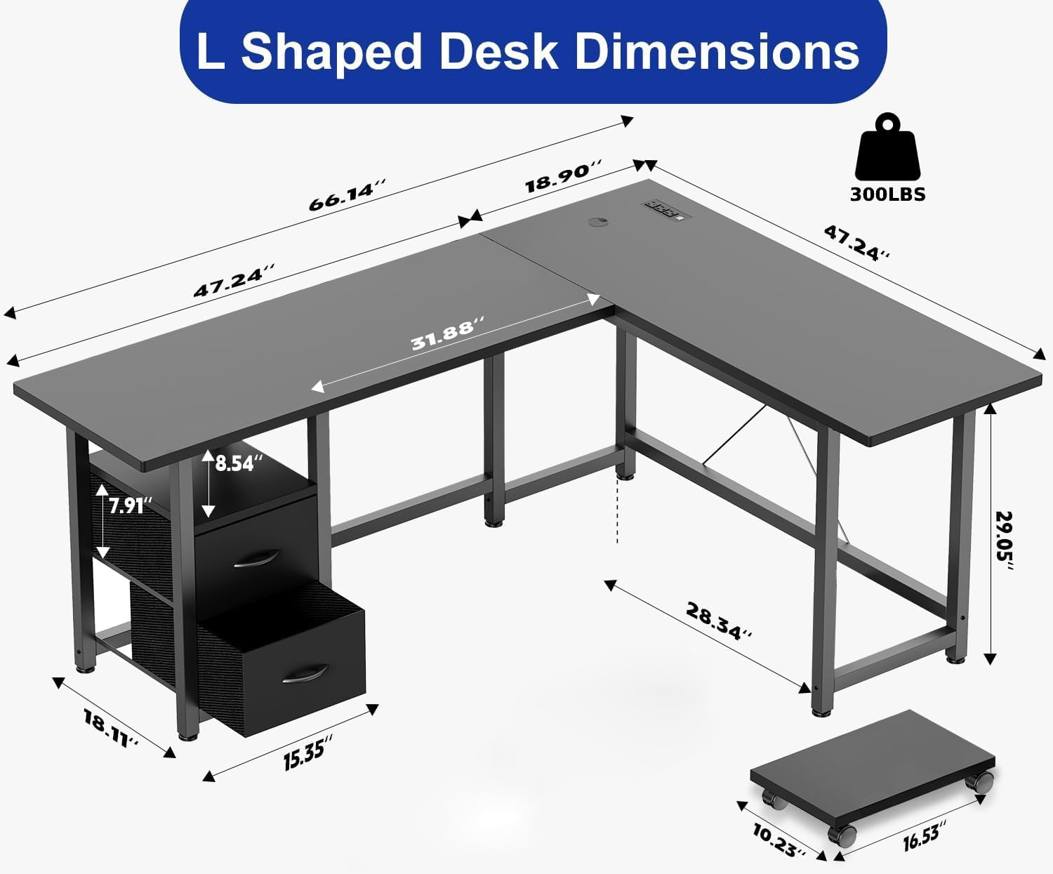 Home Office Desk, Lofka  66”Corner Desk with Power Outlets, Computer Desk with CPU Stand for Home Office Dorm, Sturdy, Black
