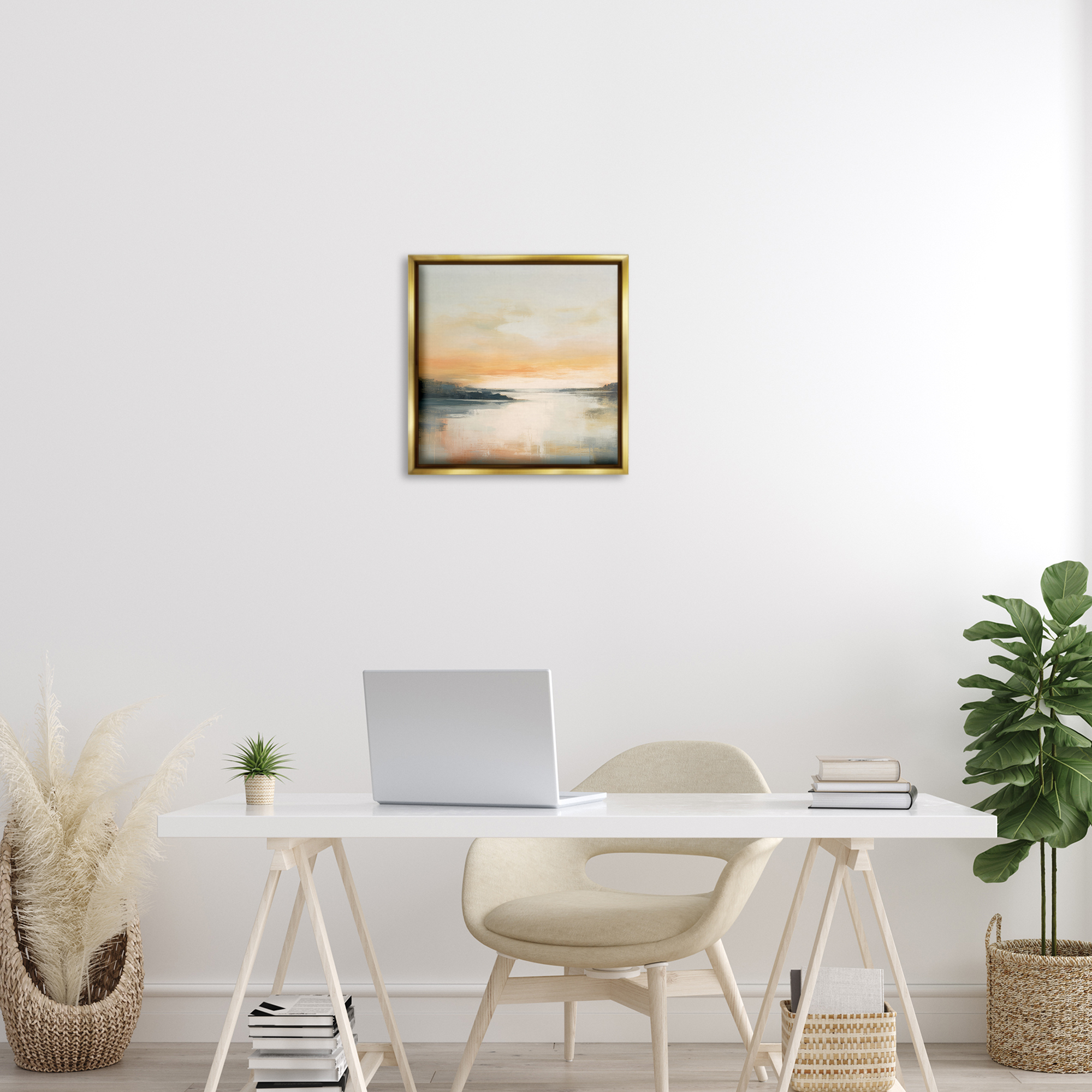 Stupell Industries Clear Sunset on Lake Landscape & Nature Painting Gold Floater Framed Canvas Art Print Wall Art, 18 x 18