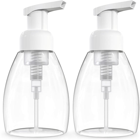 BRIGHTFROM Foaming Soap Dispenser Pump Bottles, BPA Free Empty Refillable Plastic Container for Liquid Soap - Kitchen, Bathroom, Commercial - 8oz (250ml) Pack of 2 Clear