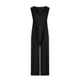 thumbnail image 4 of Caywon Fashion Womens Summer Solid Color Romper Sleeveless Design Belted High Waist Long Pants Casual Comfortable Fit Lightweight Fabric Black S, 4 of 8