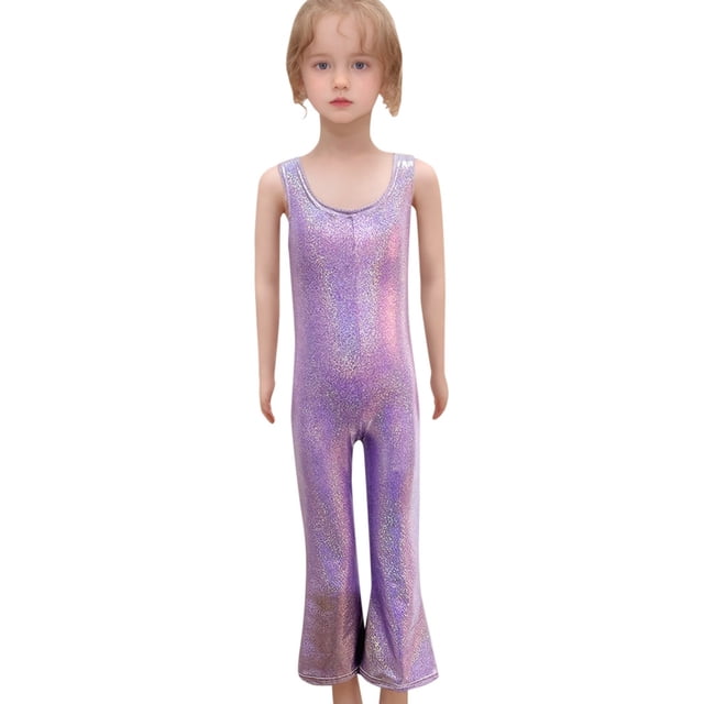 MIASHUI Combinaisons Fille Paillettes Été Sans Manches Ensemble une Pièce Pantalon Long Combinaisons, Violet, 13-14 Ans