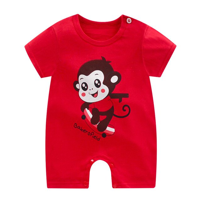 Pelele para recién nacidos, ropa de bebé, novedad de verano, ropa de dibujos animados de escalada de manga corta para bebés y niñas, monos de algodón para niños pequeños Red9M Gao Jinjia LED