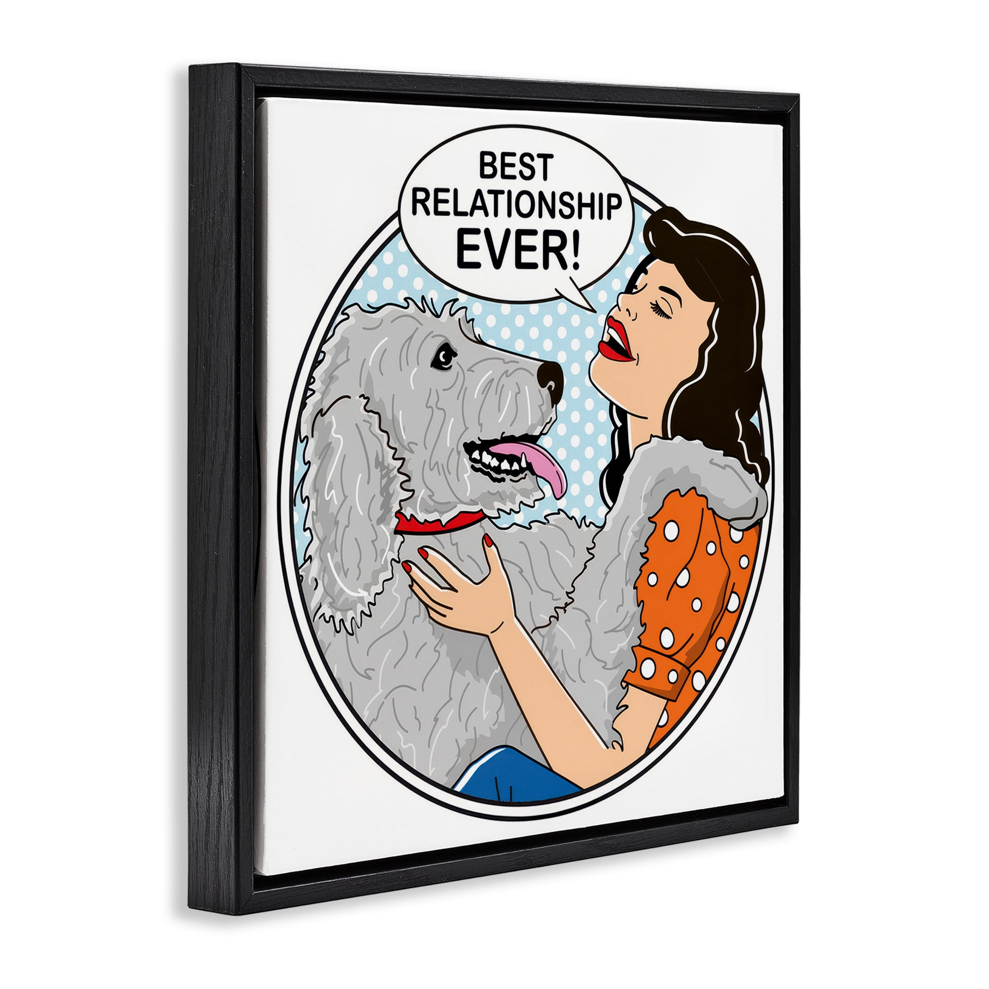 Stupell Industries Best Relationship Ever Dog Animals Painting Black Floater Framed Canvas Art Print Wall Art, 18 x 18