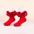 thumbnail image 3 of Girls Big Ruffles Ankle Socks Toddler Girl Frilly Dress Socks Cotton Double Lace Fold Over Fancy Sock for Baby Toddler Kids Easter Flower Girl Back School Wedding Party Outfit Daily Wear, 3 of 5