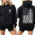 thumbnail image 2 of Faith Over Fear Hoodie – Double-Sided American Flag Cross Pullover, Christian Patriotic Apparel for Believers, Unisex Church or Daily Wear Top, 2 of 7
