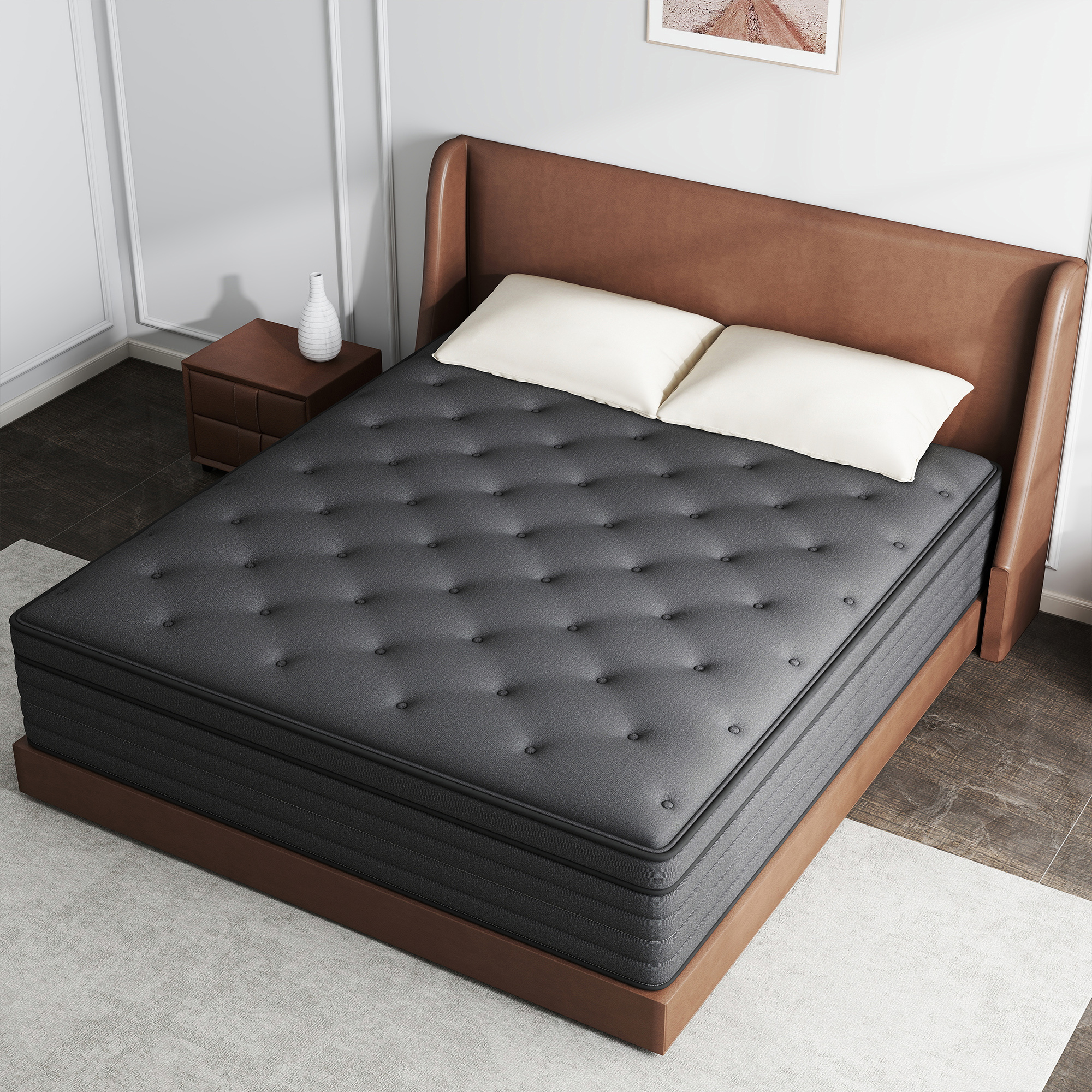 Kviwasha Queen Mattress 12 inch Hybrid Gel Memory Foam & Pocket Innerspring, Pressure-Relief, Medium Firm Mattress