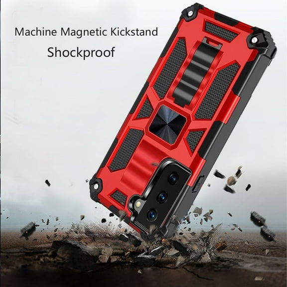 for Samsung Galaxy S21 FE /Fan Edition Heavy Duty Hybrid Shockproof [Military Grade] Rugged Protective with Car Mount Kickstand Cover ,Xpm Phone Case [Red]